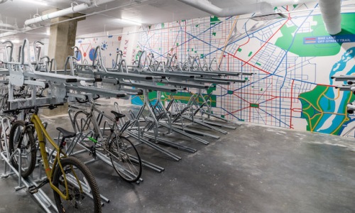 bike room with mural
